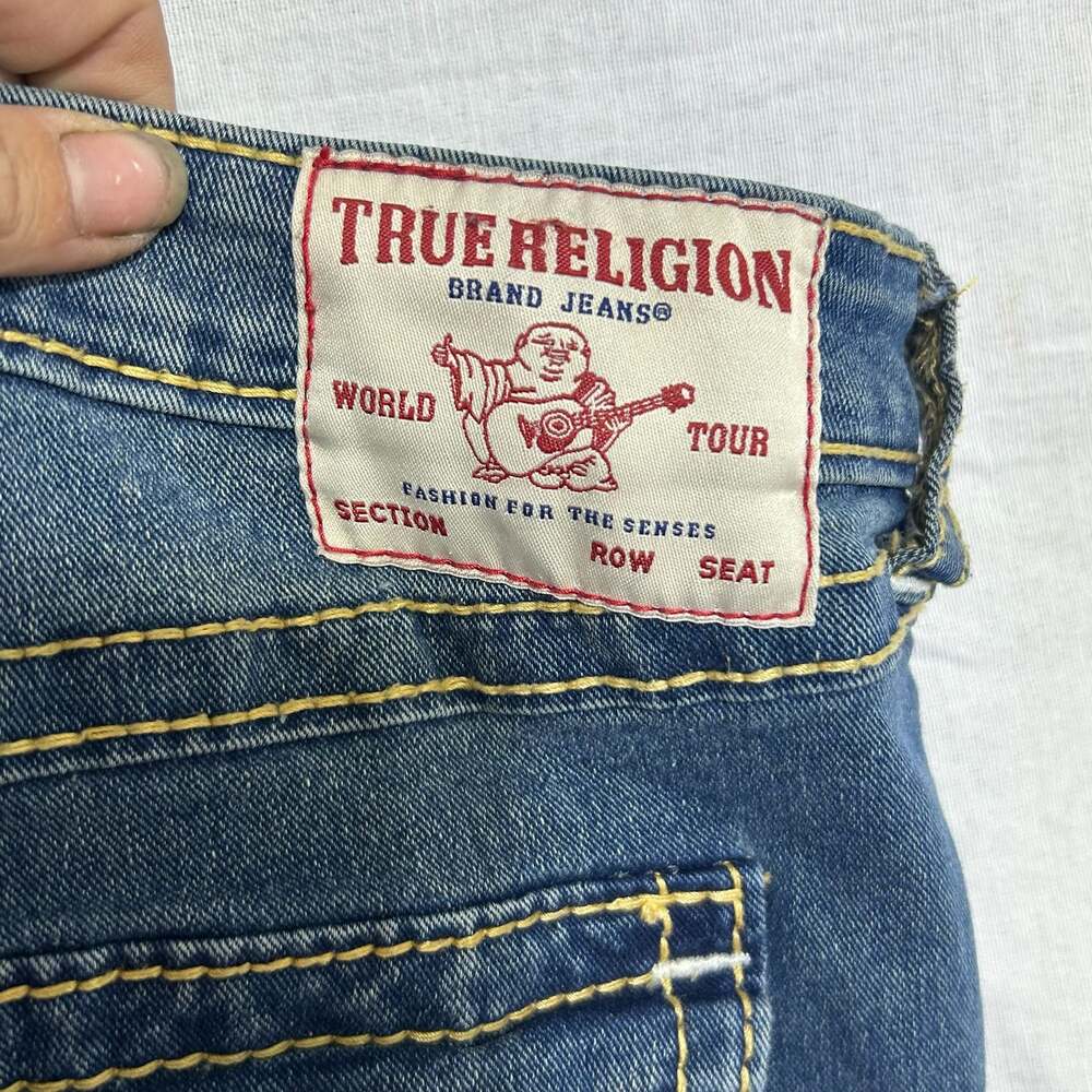 True Religion Joey Mid Rise Flare Jeans Big T Stitched Flap Pockets Size 28 - Picture 4 of 9